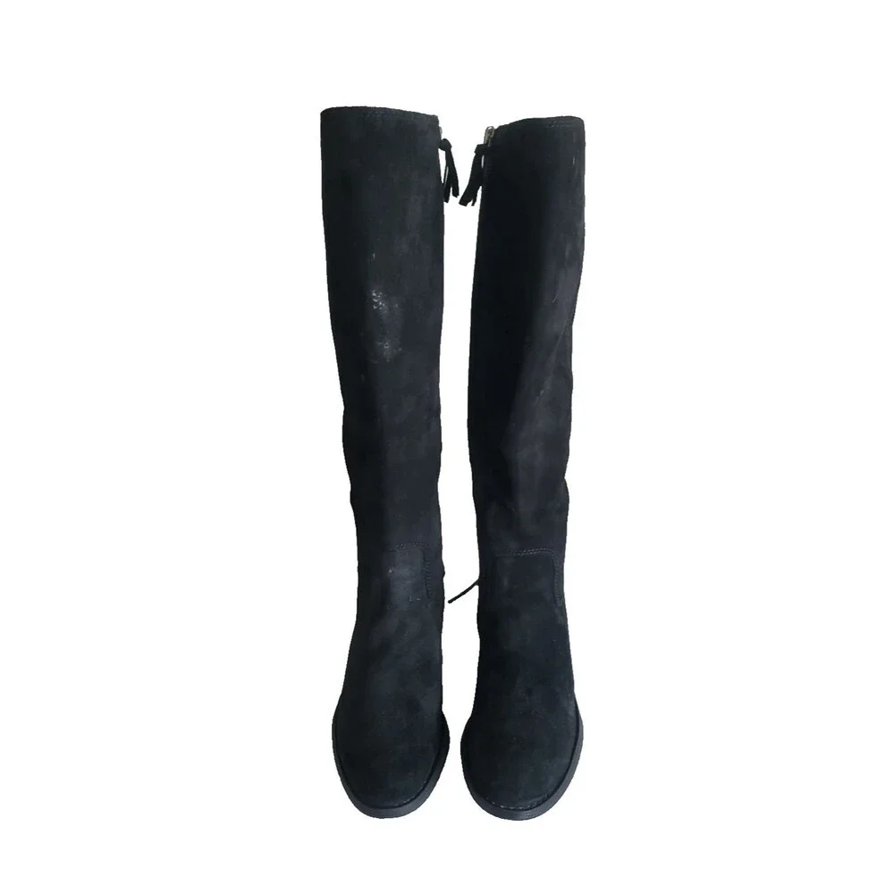 Aqua Sofft “Sharnell” Black Suede Knee High Boots Lace Up Water Resistant 6.5M